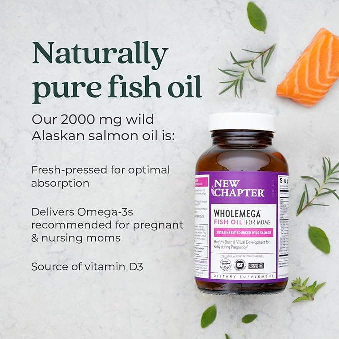 New Chapter Wholemega for Moms Fish Omega-3 + D3 for 90 ct, 500mg Softgels