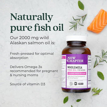 New Chapter Wholemega for Moms Fish Omega-3 + D3 for 180 ct, 500mg Softgels