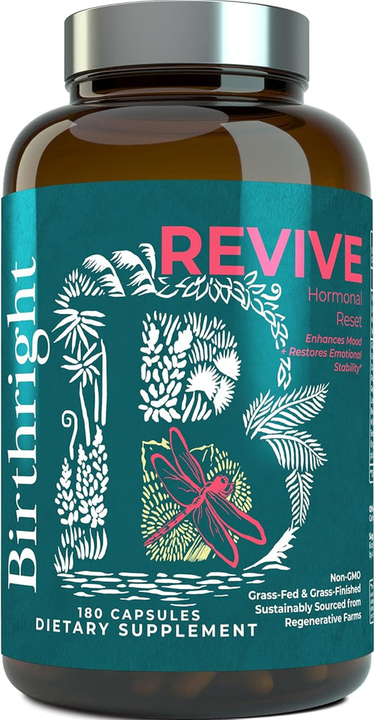 Birthright Female Hormone Support for, Energy, Fertility, Menstrual Cycle, Ovulation, Pregnancy and Menopause… All Natural, Animal Based, Liver, Kidney, Magnesium, Red Raspberry, Herbal Blend Revive