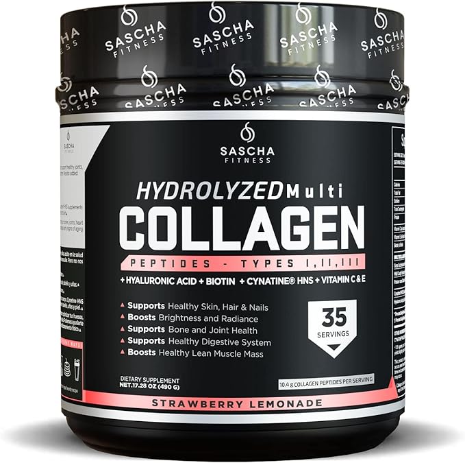 SASCHA FITNESS Hydrolyzed Multi Collagen Peptides 1,2 & 3 |Hyaluronic