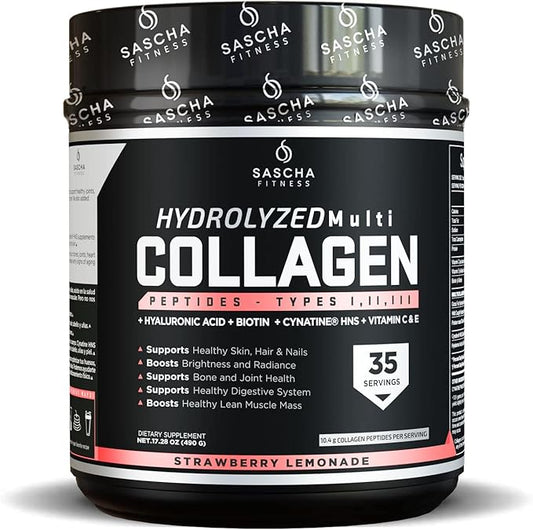 SASCHA FITNESS Hydrolyzed Multi Collagen Peptides 1,2 & 3 |Hyaluronic