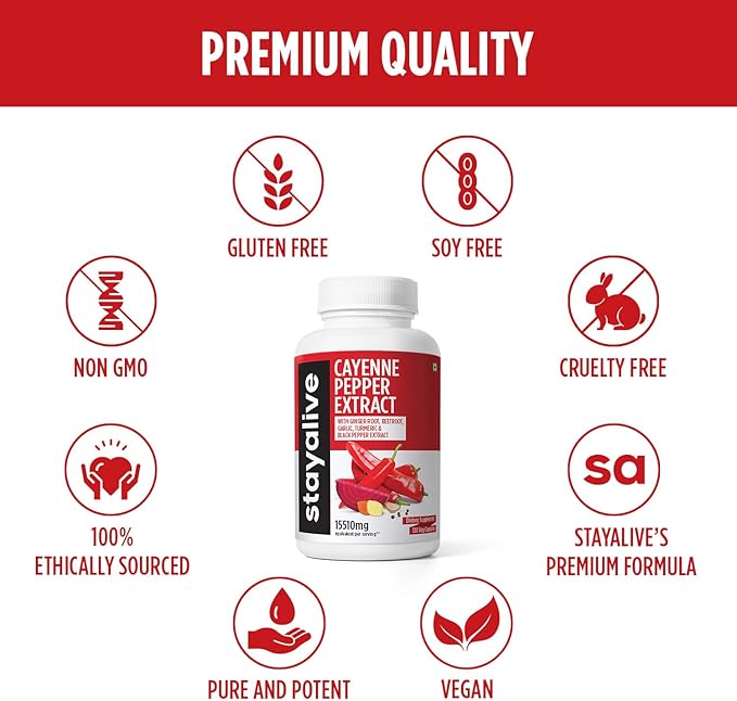 Stay Alive Cayenne Pepper 8000mg, Ginger 1500mg, Garlic 1500mg, Turmeric 1500mg, BeetRoot 3000mg, Black 120 Cayenne