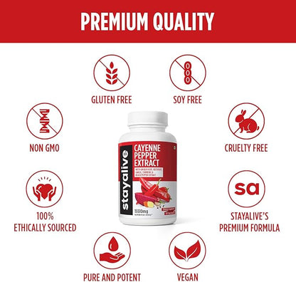 Stay Alive Cayenne Pepper 8000mg, Ginger 1500mg, Garlic 1500mg, Turmeric 1500mg, BeetRoot 3000mg, Black 120 Cayenne