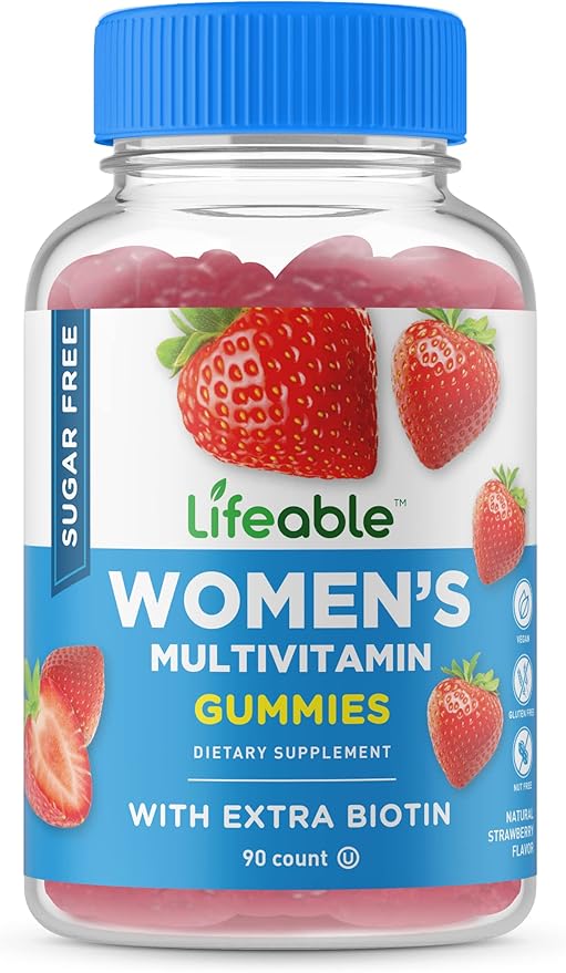 Lifeable Sugar Free Multivitamin for Women B1, B2, B2, Niacin, B5, B6, B6, Folate, B12, Biotin, 90 Gummies