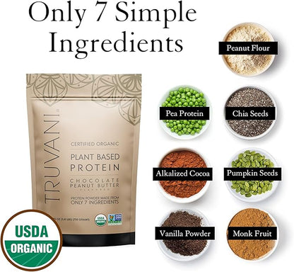 Truvani Vegan Pea Protein Powder | Chocolate Peanut Butter | 20g Organic Plant Based Protein | 10 Servings | Keto | Gluten & Dairy Free | Low Carb | No Added Sugar