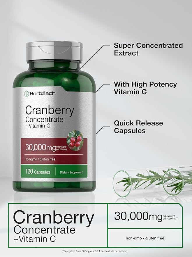 Horbäach Cranberry Concentrate Extract Pills + 30,000mg | 120 Capsules