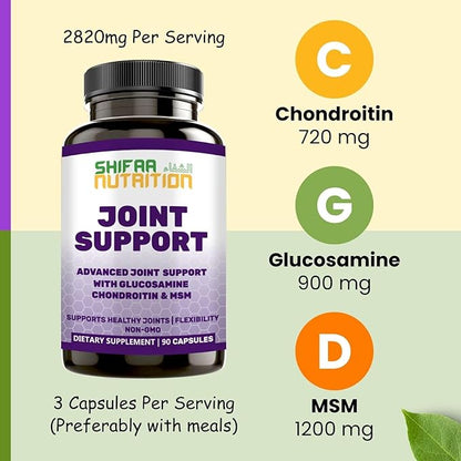 Halal Joint Support Supplement w/Glucosamine Chondroitin MSM 2820mg 30 30 Servings
