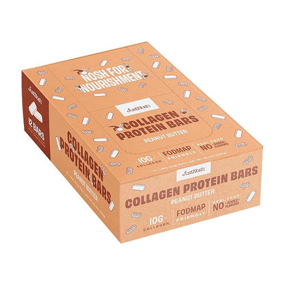 JustNosh Collagen Protein Bars, 10g Collagen, 16g Protein, Gluten Free, Dairy Free, FODMAP Friendly, Seed Oil Free Certified, Clean Ingredients | Peanut Butter (12 Pack)