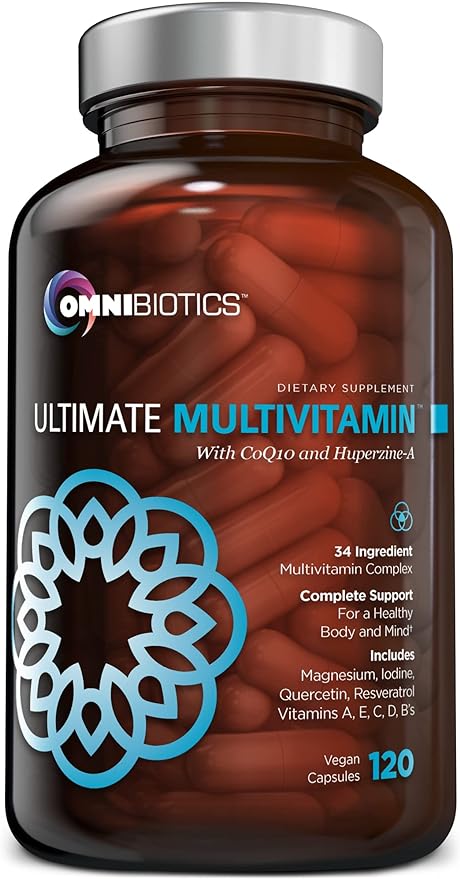 OmniBiotics Ultimate Daily Multivitamin for Women 120 Vegan 34 Essential B12, B6, B6, Biotin,
