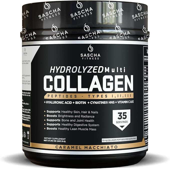 SASCHA FITNESS Hydrolyzed Multi Collagen Peptides 1,2 & 3 |Hyaluronic