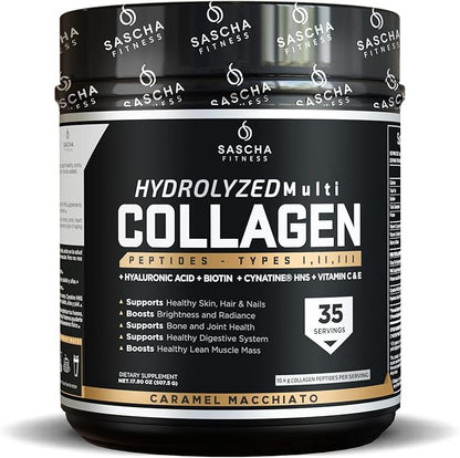 SASCHA FITNESS Hydrolyzed Multi Collagen Peptides 1,2 & 3 |Hyaluronic
