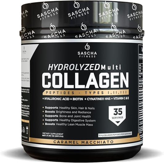 SASCHA FITNESS Hydrolyzed Multi Collagen Peptides 1,2 & 3 |Hyaluronic