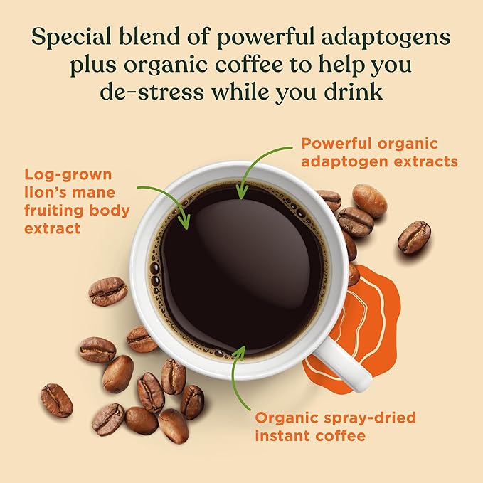 Four Sigmatic Organic Mushroom Coffee | Instant Mushroom Coffee Mix with Lion's Mane, Chaga and Rhodiola for Better Focus and Immune Support | 30 Serving Bag