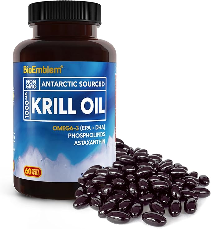 BioEmblem 3 Pack Antarctic Krill Oil 1000mg Softgels, Omega-3s Oil 180-Count Non-GMO, 90 Days