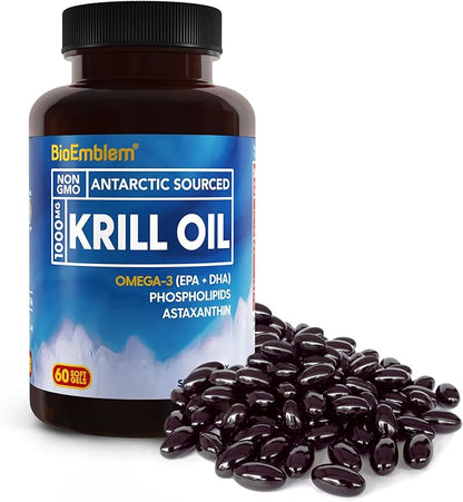 BioEmblem 3 Pack Antarctic Krill Oil 1000mg Softgels, Omega-3s Oil 180-Count Non-GMO, 90 Days