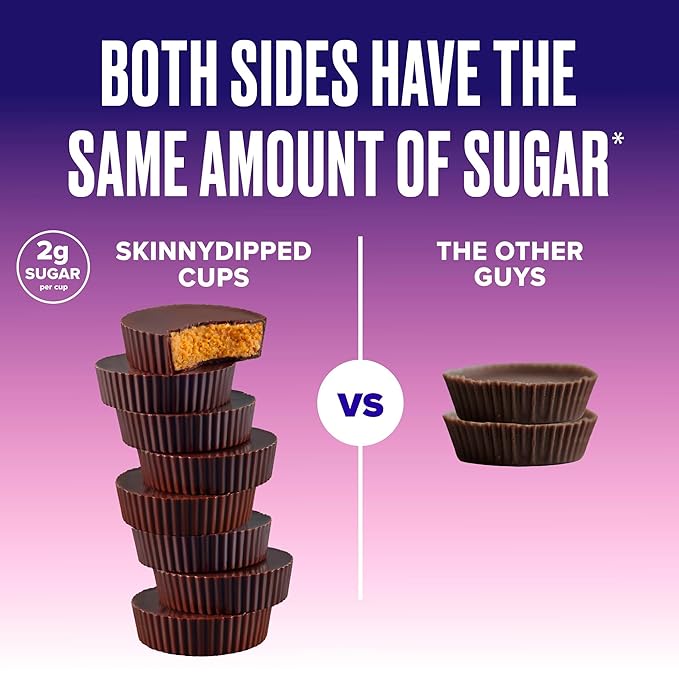 SkinnyDipped Dark Chocolate Peanut Butter Cups, 2g Sugar per Cup, Keto Friendly, Low Carb, Gluten Free, 3.2oz, 4 Pack (24 Cups Total)