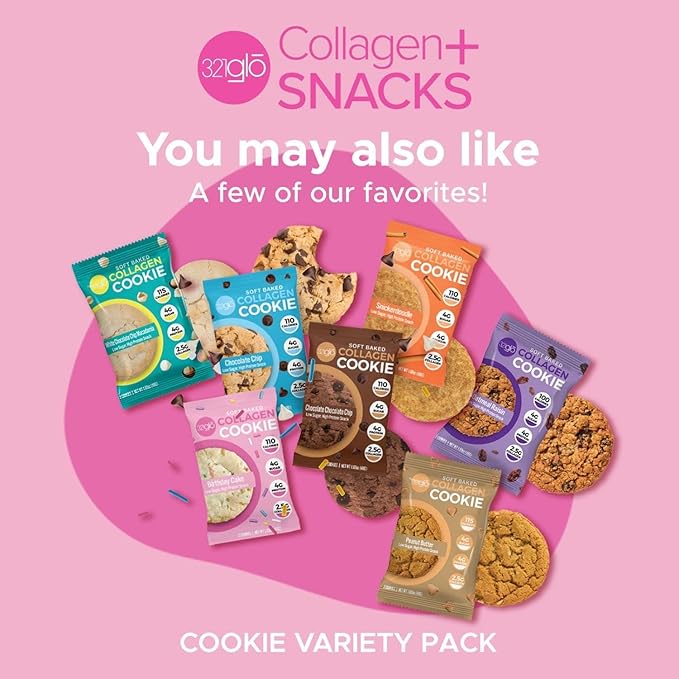 321glo Collagen Cookies | Soft Baked, High Protein Cookies | Low Carb, Low Sugar | Keto Snack for Women, Men, & Kids | 12 Pack (Birthday Cake)