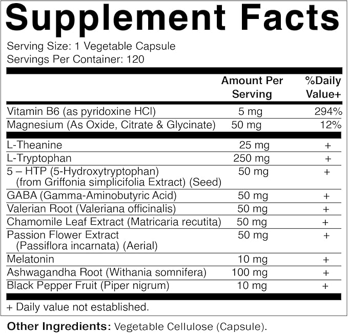 Vitamatic Advanced Sleep Aid with Melatonin 120 Vegetable B6, Magnesium, 5-HTP, GABA,