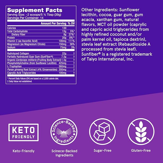 Bulletproof Dark Chocolate Energy Collagen Protein, 19.3 Ounces,