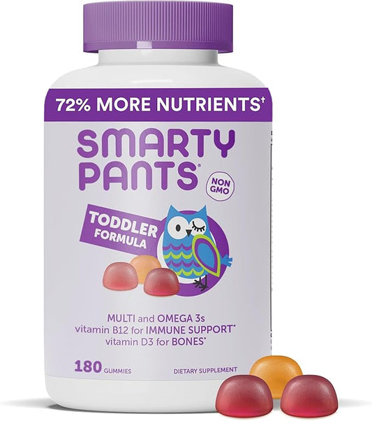 SmartyPants Toddler Multivitamin Gummies: Omega 3 D3, C, B12, B6, B6, Vitamin 180 Count (60 Day