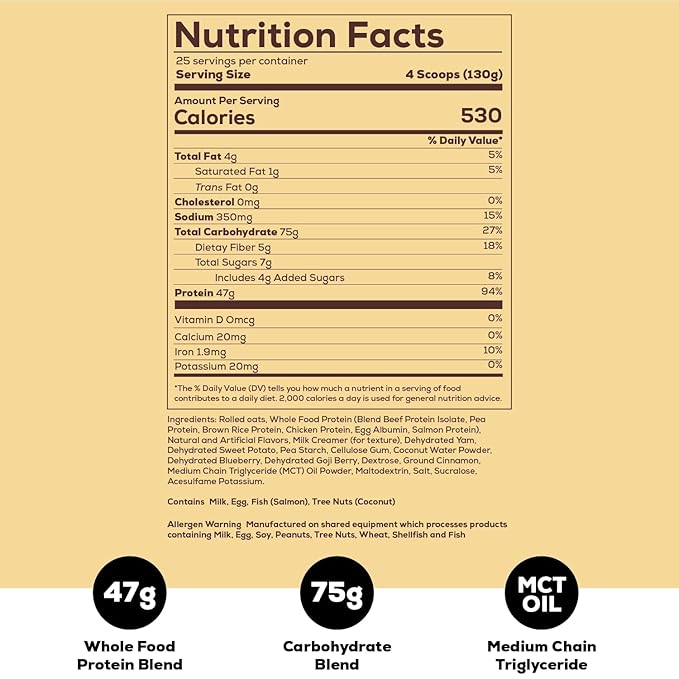 REDCON1 MRE Protein Powder, Oatmeal Chocolate Chip - Meal Replacement Protein Blend Made with MCT Oil & Whole Foods - Protein with Natural Ingredients to Aid in Muscle Recovery (25 Servings)