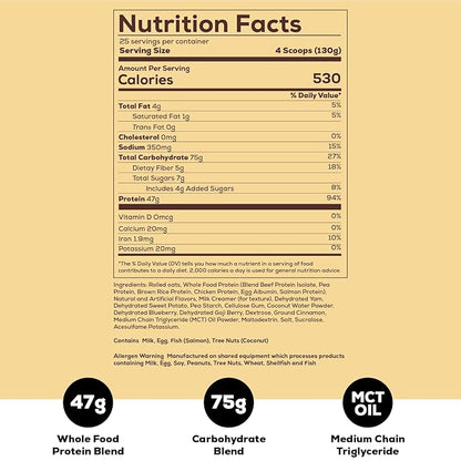 REDCON1 MRE Protein Powder, Oatmeal Chocolate Chip - Meal Replacement Protein Blend Made with MCT Oil & Whole Foods - Protein with Natural Ingredients to Aid in Muscle Recovery (25 Servings)
