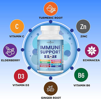 8 in 1 Immune Support Booster 50mg, Vitamin 5000 IU, B6, Elderberry 60 Count 1)