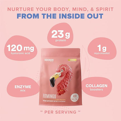 BIRDMAN Fitmingo Vegan Protein Powder for Women with Inositol, Collagen Boosters, Hyaluronic Acid & Vitamins | Low Carb, Dairy Free, Lactose Free, Low Calorie | 23g Plant Based Vanilla Protein Powder