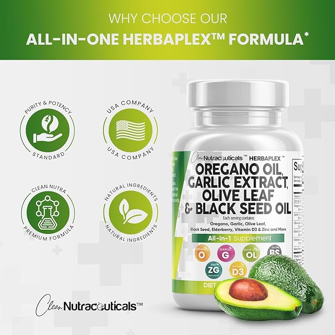 Oregano Oil 6000mg Garlic Extract 4000mg 3000mg Black 3000mg - D3 and 60 Caps