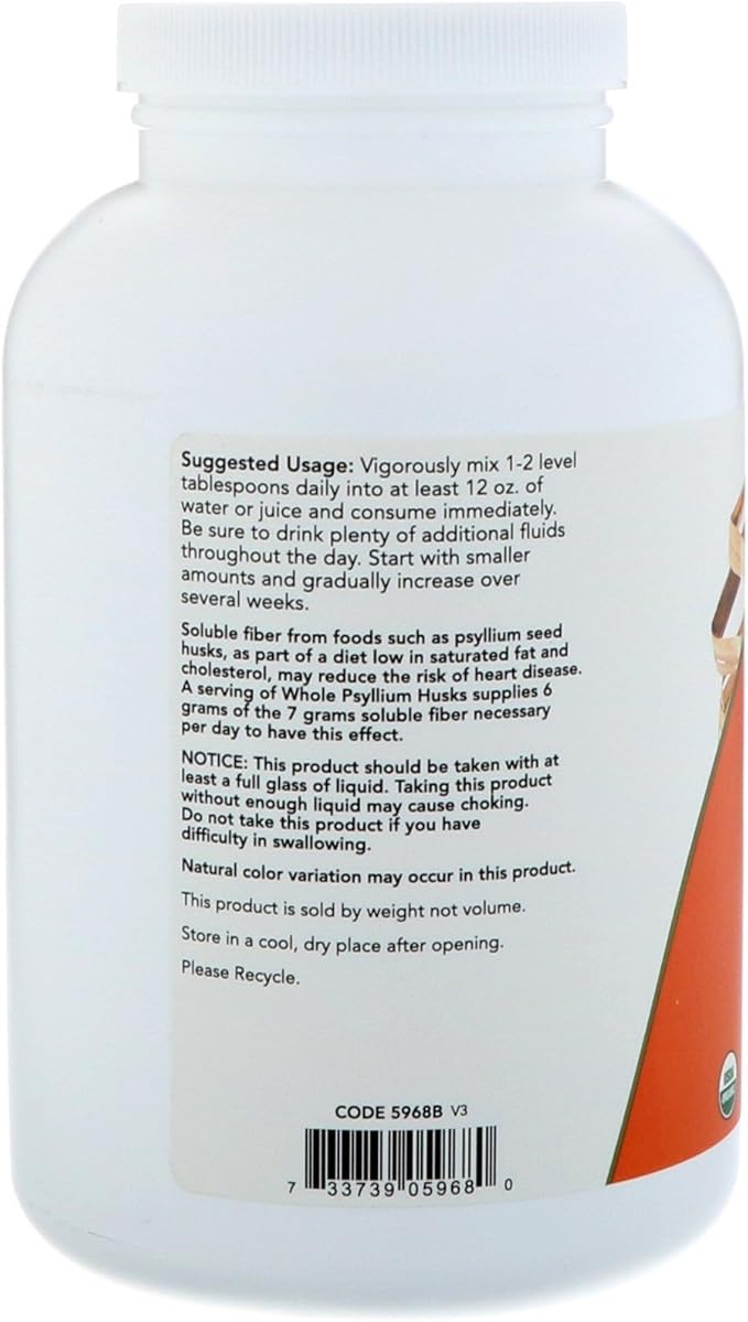 NOW Supplements, Whole Psyllium Husks, Certified 12-Ounce