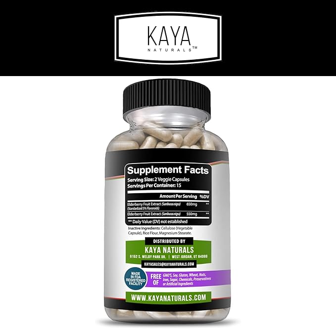 Kaya Naturals Elderberry Immune Support 1200mg Immune 30 Count