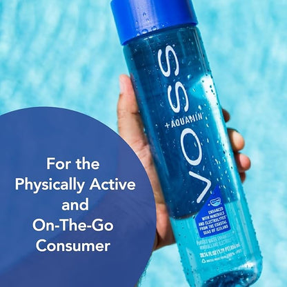 VOSS+ Aquamin Enhanced Water - Pack of 12 Bottles, 850ml Each - Purified Hydrating Water - 74 Trace Minerals & Electrolytes - Perfect for Active Lifestyles, at the Gym & on Hot Days - Recycled PET Bottle