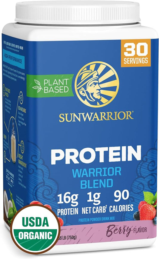 Sunwarrior Vegan Organic Protein Powder Plant-Based | BCAA Amino Acids Hemp Seed Soy Free Dairy Free Gluten Free Synthetic Free Non-GMO | Berry 30 Servings | Warrior Blend