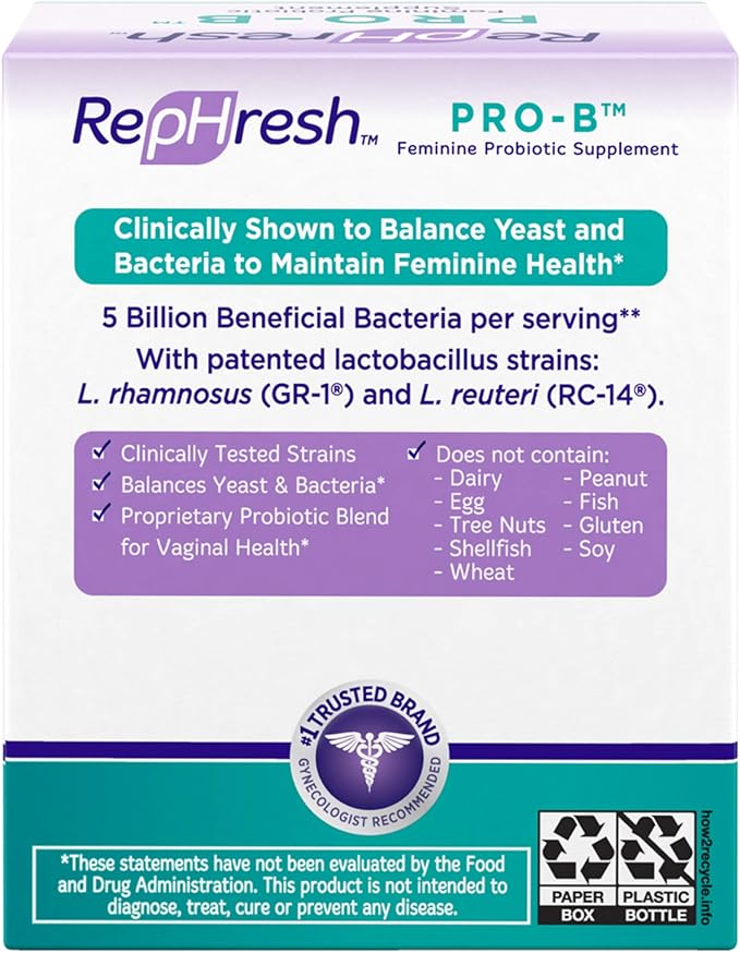 RepHresh Pro-B Probiotic Supplement for Women, 30 Oral Capsules