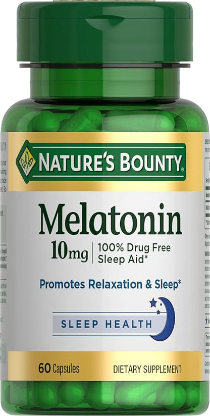 Nature's Bounty Melatonin, 100% Drug-Free Sleep 10 mg, 60 Count