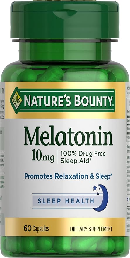 Nature's Bounty Melatonin, 100% Drug-Free Sleep 10 mg, 60 Count