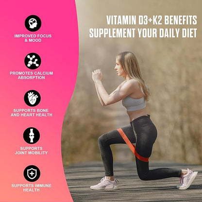 Vitamin D3 + K2 Sugar Free Gummies, 10000 IU Vitamin D3 + 250 mcg Vitamin K2, Supports Bone & Heart Health for Adults, Promotes Calcium Absorption & Immune Health, Non-GMO, 60 Gummies