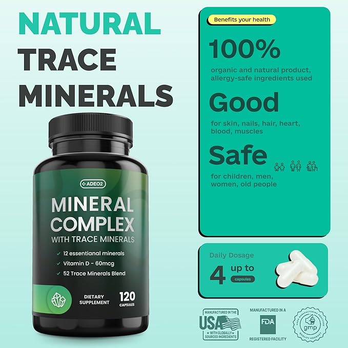 Premium Blend of 52 Trace Minerals 100% Organic 120 Capsules