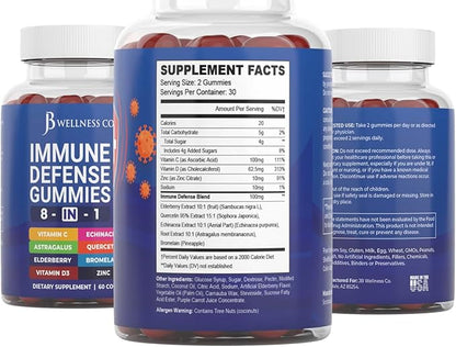 8 in 1 Immune Support Booster 50mg, Vitamin 5000 IU, B6, Elderberry (2 Pack) (120 Count)