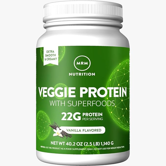 MRM - Veggie Protein Powder, Protein Source for Vegans, Gluten-Free & Preservative-Free, Non-GMO Verified - Vanilla - 2.5 lbs