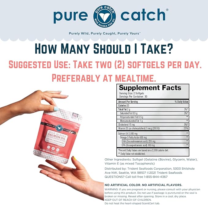 Trident Seafoods Pure Catch Wild Alaskan D3 - Omega-3 Salmon 60 Count