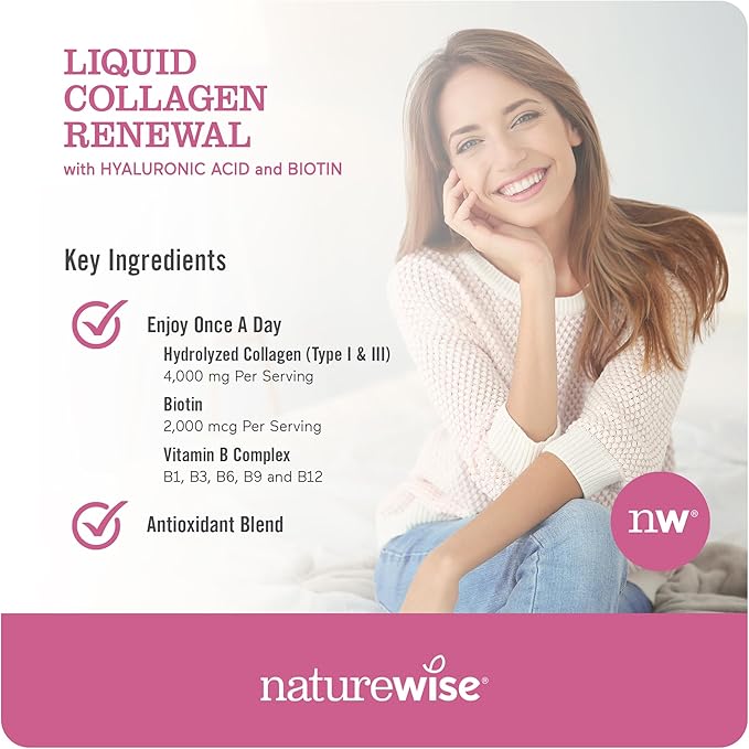 NatureWise Liquid Collagen for Women & 4000mg, Collagen 1 & 3 - 10 Tubes