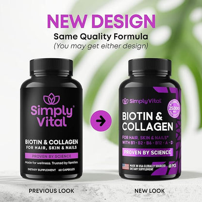 Biotin Vitamins for Hair, Skin & Nails 5000mcg, Keratin 60 Caps