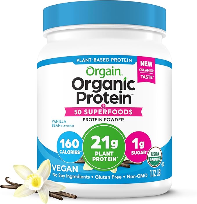 Orgain Organic Protein and Superfoods Plant Based Protein Powder, Vanilla Bean, 2.7 lbs