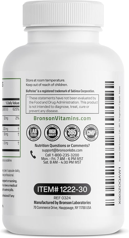 Bronson DIM Balance+ Calcium D-Glucarate, Broccoli Sprouts and Vitamin D3 200 MG of DIM per Capsule Supports Estrogen Metabolism and Balanced Hormone Levels Non-GMO, 30 Vegetarian Capsules