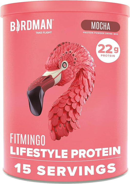 BIRDMAN Fitmingo Vegan Protein Powder with Inositol, Collagen Boosters, Hyaluronic Acid and Vitamins | Low Carb, Dairy Free, Low Calorie | 22g Plant Based Mocha Protein Powder with Myo-Inositol