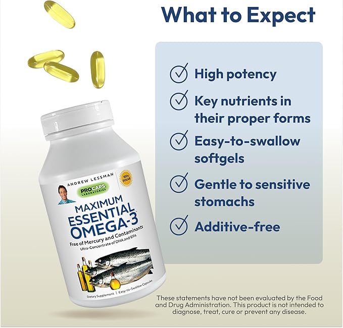 ANDREW LESSMAN Maximum Essential Omega-3 Unflavored, 60 Softgels Omega-3 Fish 1200 mg 3 Supplement