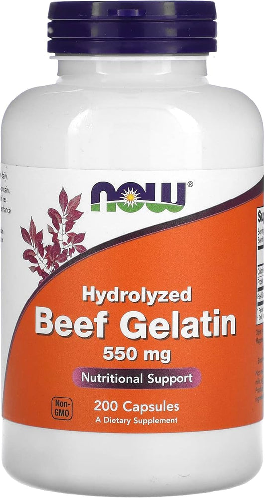 NOW Supplements, Beef Gelatin 550 mg, 200 Capsules