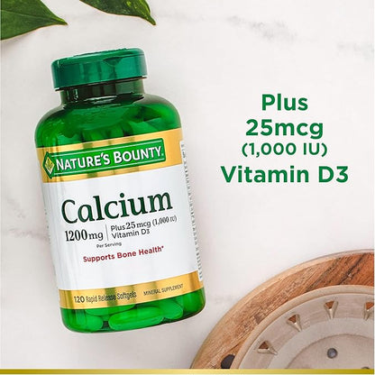 Nature's Bounty Calcium Carbonate & Vitamin 1200mg Calcium 1000IU Vitamin D3, 120 120 Softgels