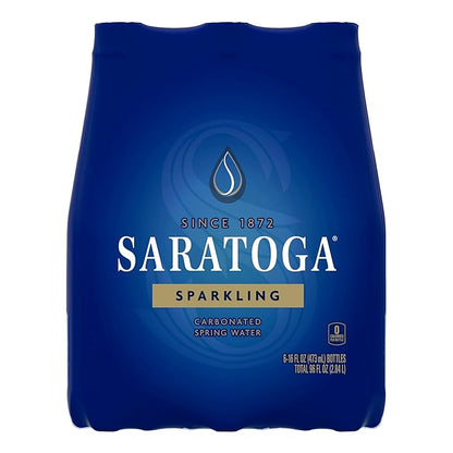 Saratoga Sparkling Water Bottles, 12-Pack - Carbonated Spring Bottled Water with Naturally Occurring Minerals & Electrolytes - Recycled PET Plastic Bottles - 16 Fl Oz